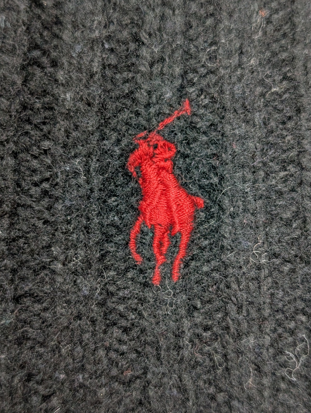 Écharpe Polo Ralph Lauren Côtelée Noire Logo Rouge 80% Laine d'Agneau Vintage
