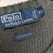 Pull Polo Ralph Lauren XL gris foncé col rond coton logo violet brodé