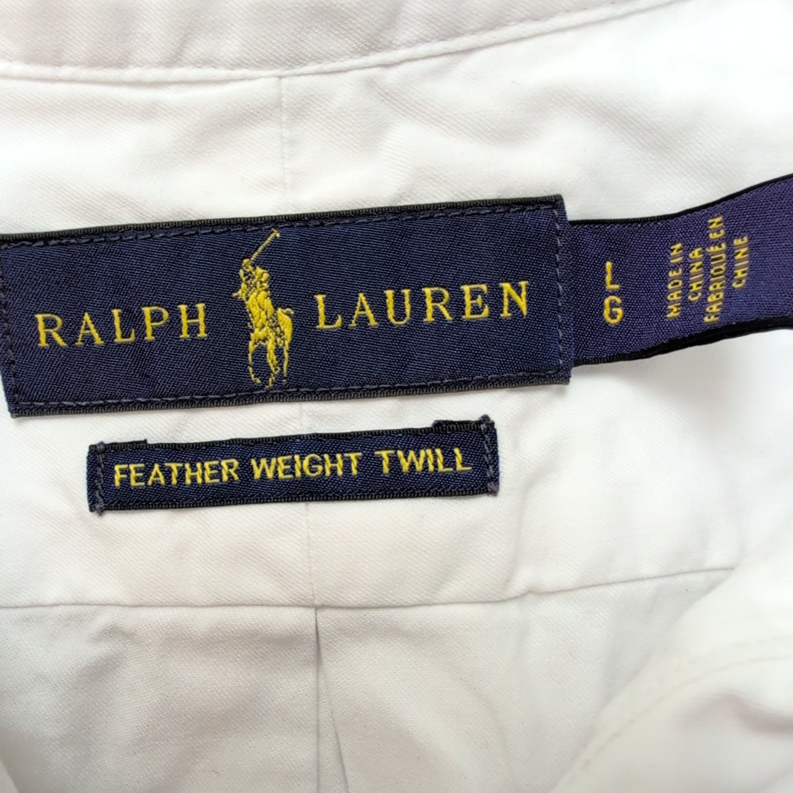 Chemise Ralph Lauren L blanc uni manches courtes logo bleu marine coton