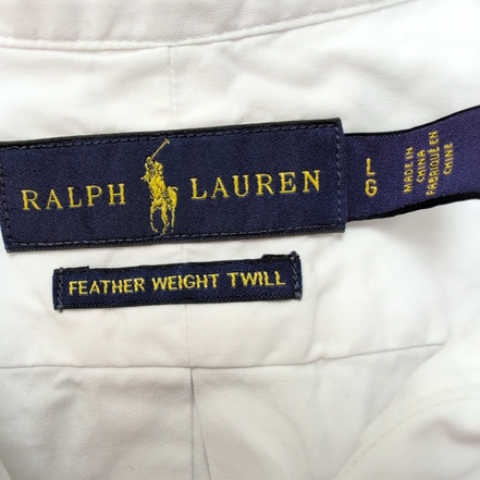 Chemise Ralph Lauren L blanc uni manches courtes logo bleu marine coton