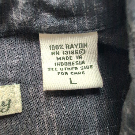 Chemise Hawaïenne Batik Bay Taille L Noir Blanc Palmiers 100% Rayonne