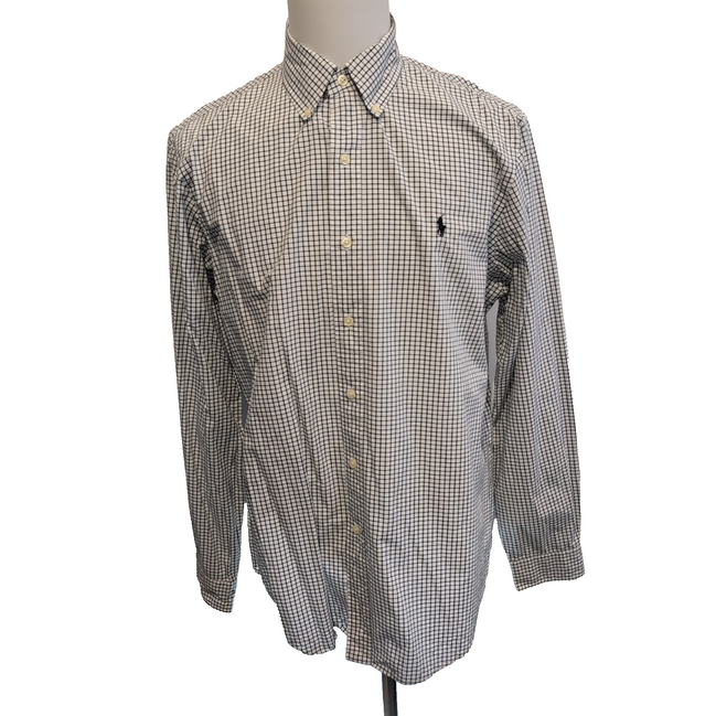 Chemise Ralph Lauren Taille L Carreaux Noir Blanc 100% Coton Logo Noir
