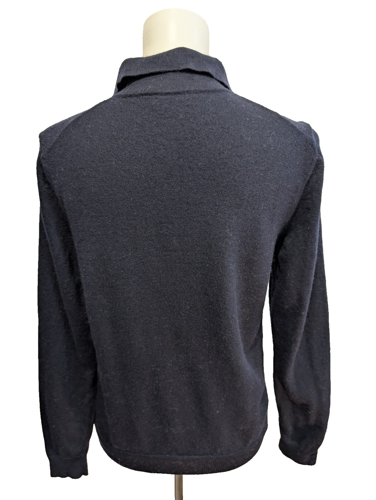Pull Hugo Boss Femme Taille L Bleu Marine 100% Laine Mérinos Col Boutonné