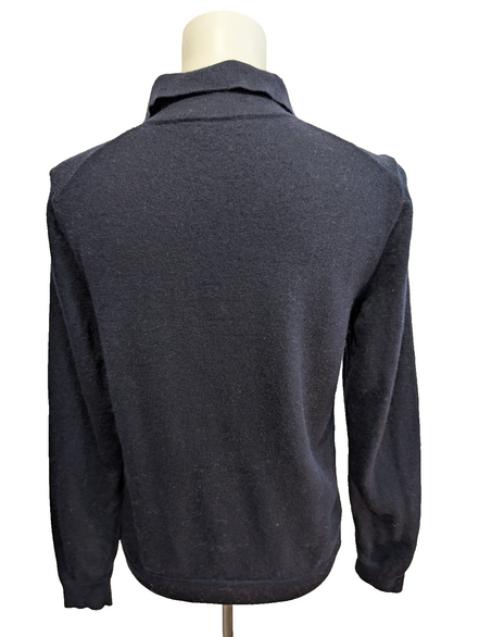 Pull Hugo Boss Femme Taille L Bleu Marine 100% Laine Mérinos Col Boutonné