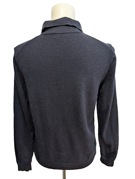 Pull Hugo Boss Femme Taille L Bleu Marine 100% Laine Mérinos Col Boutonné