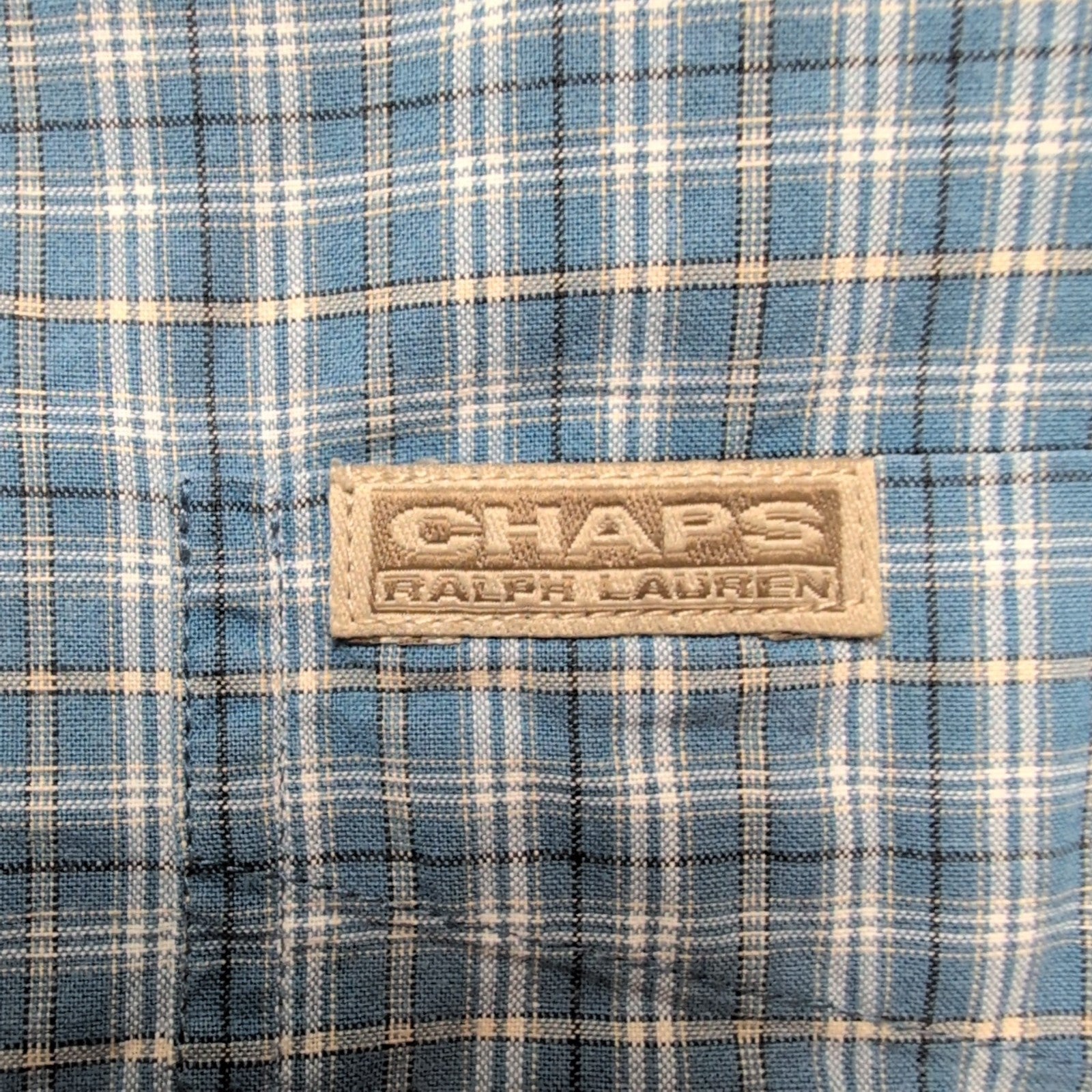 Chemise CHAPS Ralph Lauren bleue à carreaux manches courtes taille M #13e