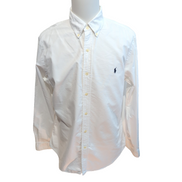 Chemise Ralph Lauren Slim Fit XLT blanc uni logo bleu marine coton