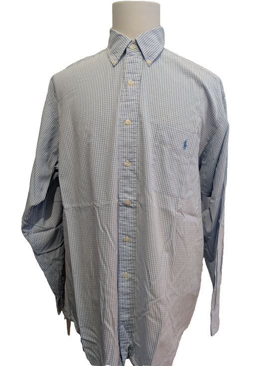 Ralph Lauren Chemise Homme XL Bleu Ciel Gingham Manches Longues Classic Blake