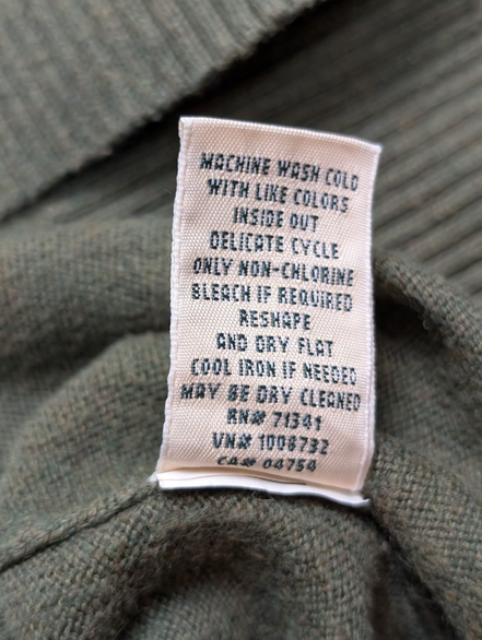 Pull L.L. Bean vintage col roulé coton et cachemire vert foncé homme taille XL