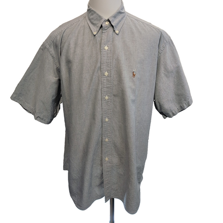 Chemise Ralph Lauren Blake XL/XXL gris uni manches courtes coton Hong Kong
