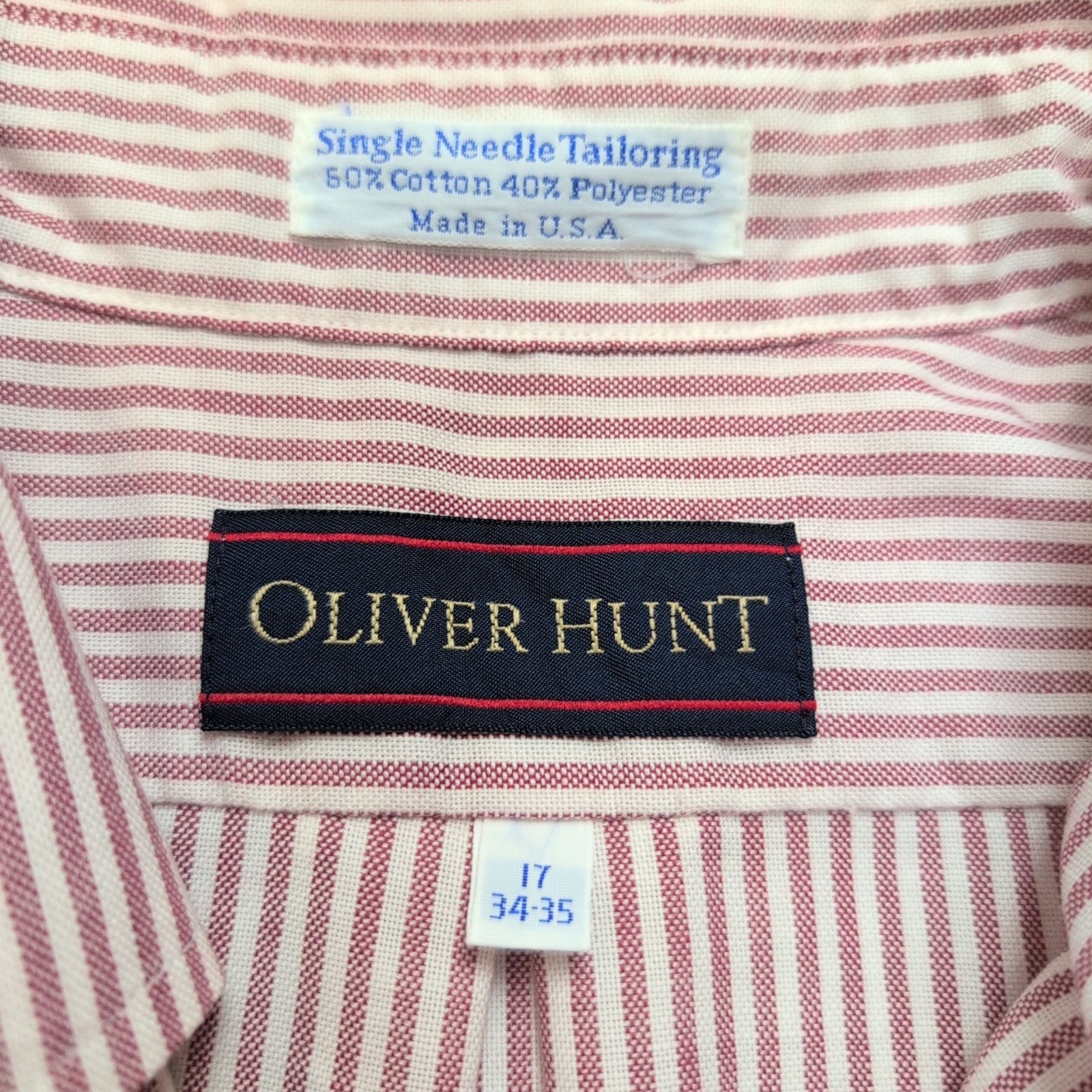 Chemise Olivier Hunt XL Made in USA Rayures Rouge Poche Coton manches longues