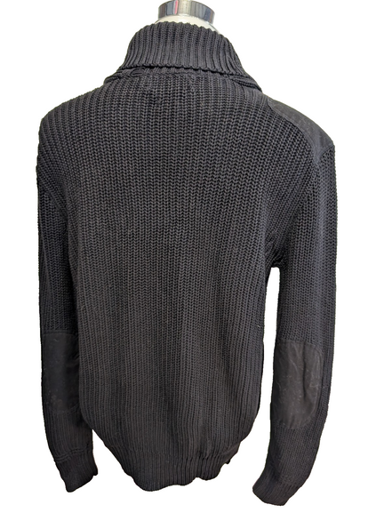 Pull chaud Polo Ralph Lauren Épais Noir Col Boutonné Coudières Taille S