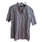 Chemise manches courtes CHAPS à carreaux bleu orange blanc taille L homme