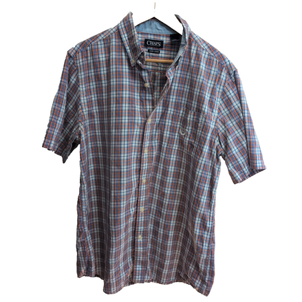 Chemise manches courtes CHAPS à carreaux bleu orange blanc taille L homme