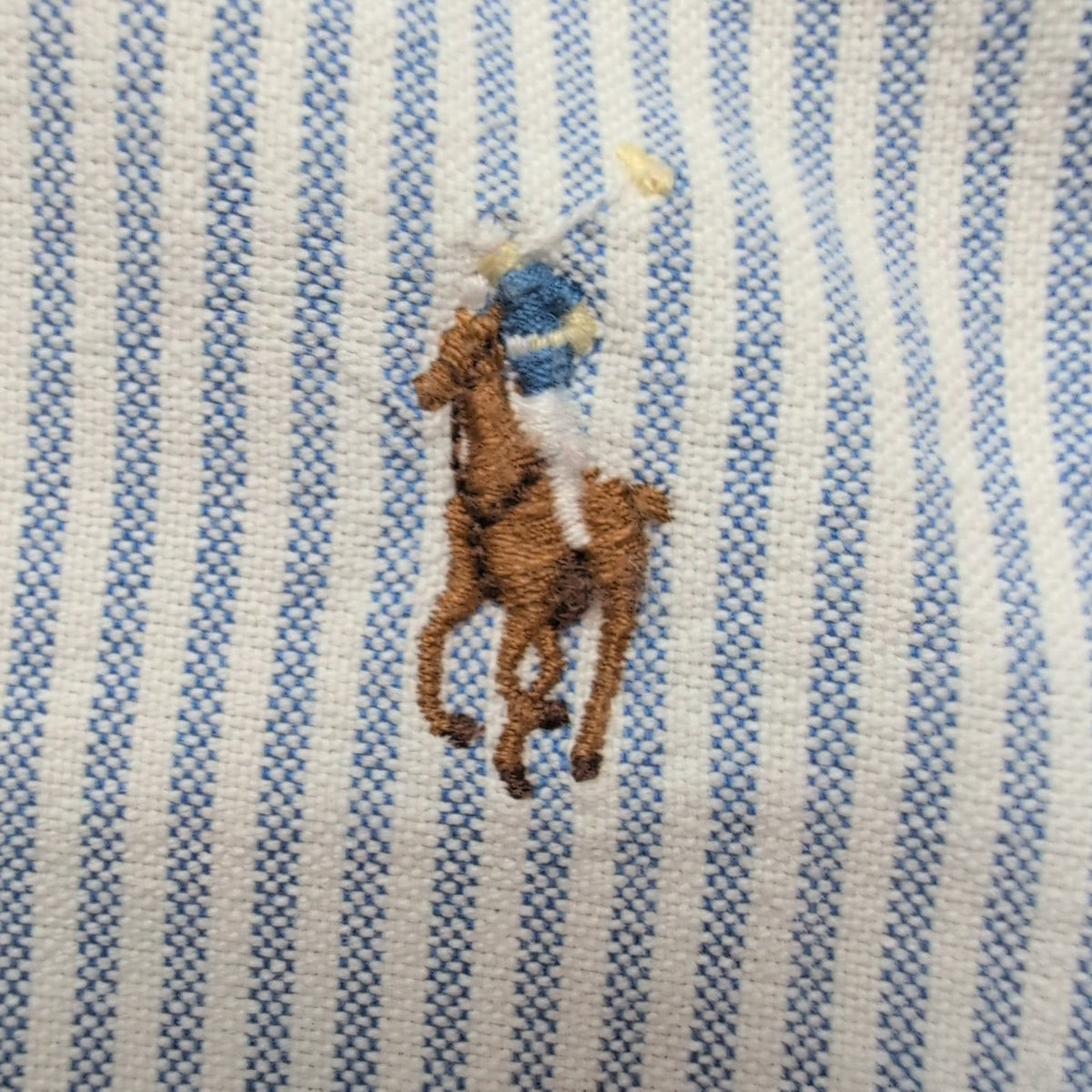 Chemise Ralph Lauren S Oxford Bleu Rayures Logo Marron Coton Poche Classique
