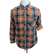 Chemise Epic Threads XL Junior carreaux orange bleu coton double épaisseur