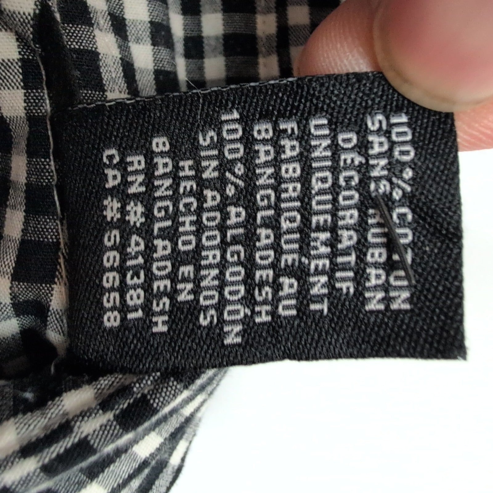 Chemise Chaps M noir blanc petits carreaux 100% coton manches longues