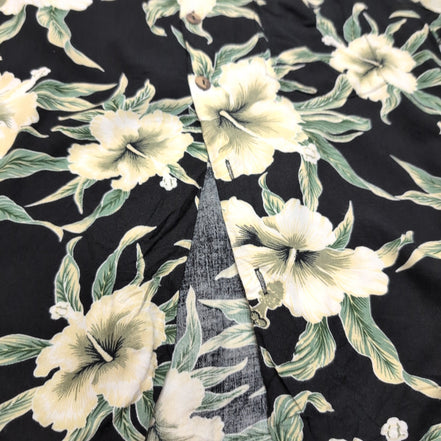 Chemise hawaïenne Sunny Island M noire fleurie 100% rayonne Hawaï
