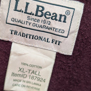 Chemise L.L.Bean T.XL TALL Chamoisette Épaisse Bordeaux Vtg 100% Coton