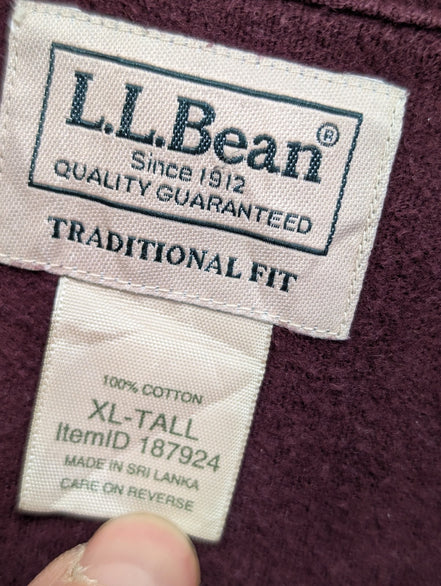 Chemise L.L.Bean T.XL TALL Chamoisette Épaisse Bordeaux Vtg 100% Coton