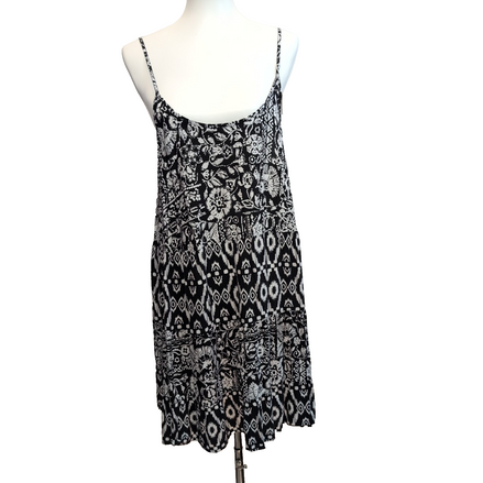 Robe d'été Femme Bohème Noir Blanc Motif Ethnique Floral Bretelles M