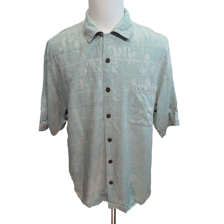 Chemise Hawaïenne Jamaica Jaxx L 100% Soie Vert Pâle Floral manches courtes