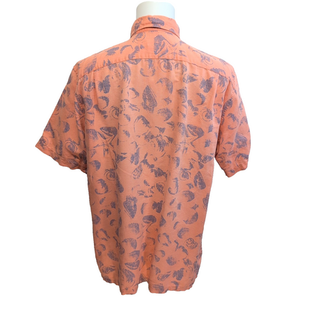 Chemise Hawaïenne Nautica XL Lin Coton Orange Saumon Coquillages manches courtes