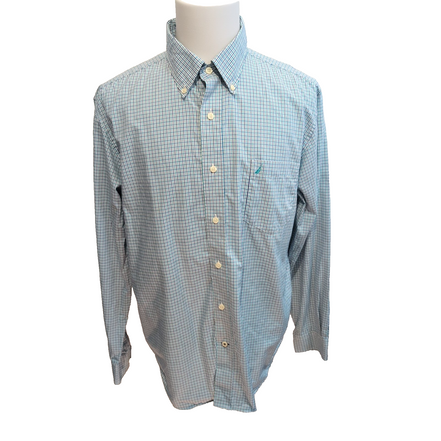 Chemise Nautica XL Bleu Marine Turquoise Carreaux 100% Coton manches longues