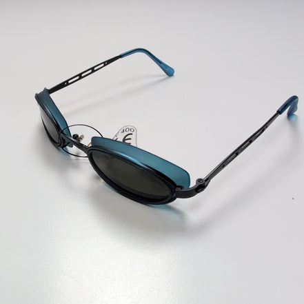 Lunettes de soleil Y2K Bleu Marine Verres Ovales Vert Foncé Branches Fines Métal