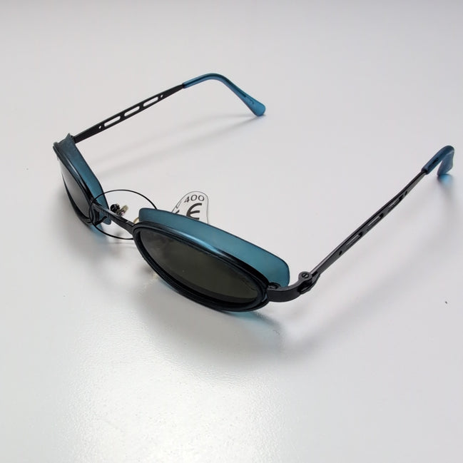 Lunettes de soleil Y2K Bleu Marine Verres Ovales Vert Foncé Branches Fines Métal