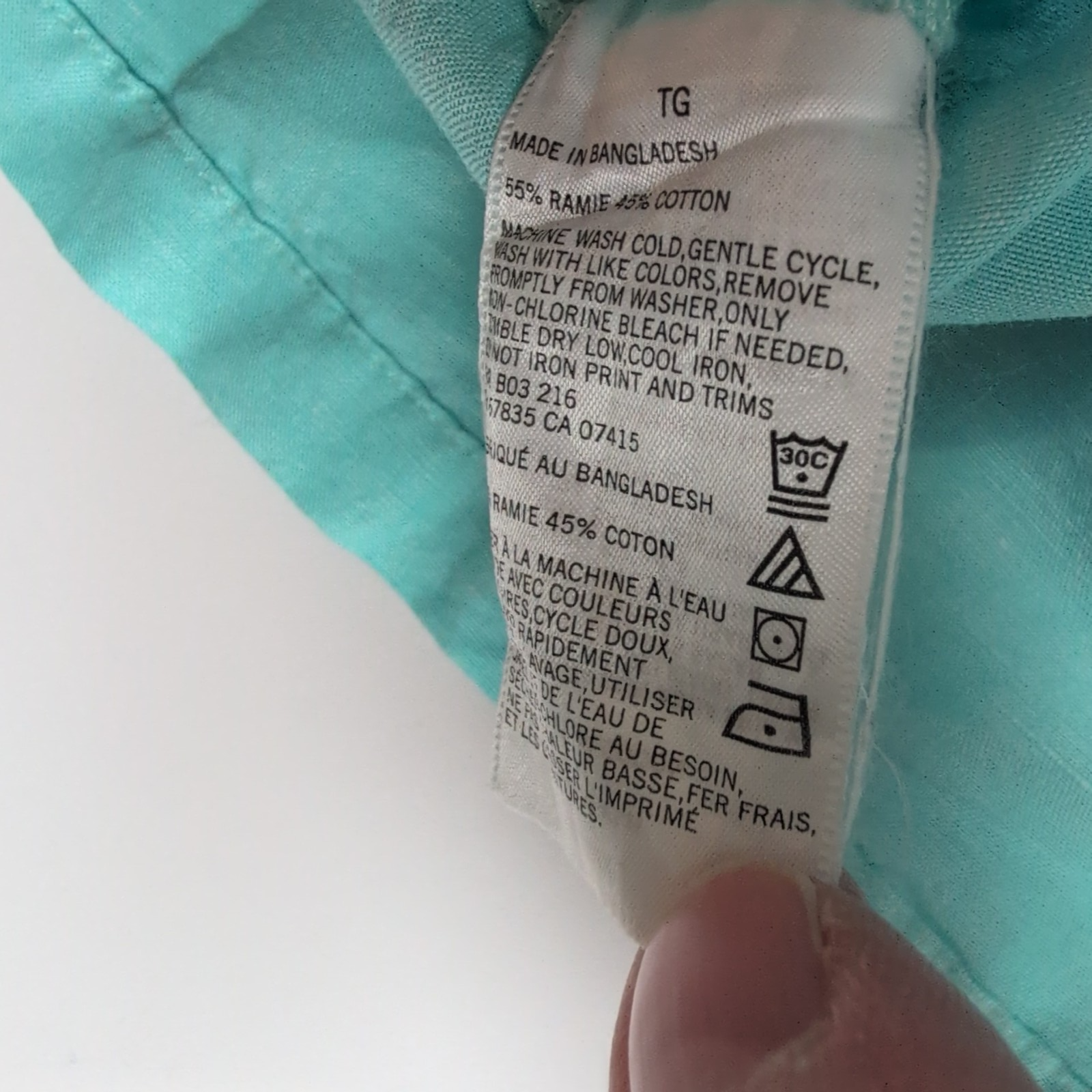 Chemise Nautica XXL/3XL Bleu Turquoise Uni Ramie (lin) Coton Manches Courtes