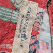 Chemise Hawaïenne Caribbean Joe Rayon Rouge Clair & Fleurs Vertes - Taille M