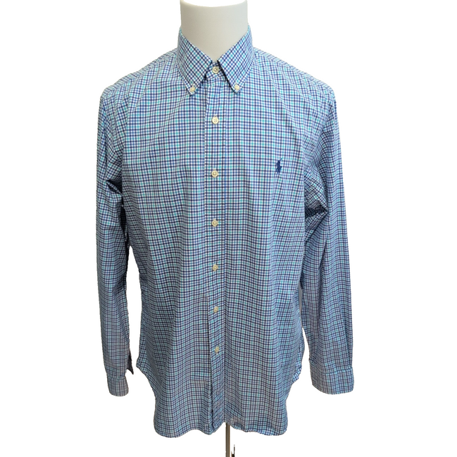 Chemise Ralph Lauren Custom Stretch L Bleu Turquoise Carreaux Logo Bleu