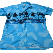 Chemise hawaïenne bleue Paradise Style Hawaii palmiers manches courtes taille #