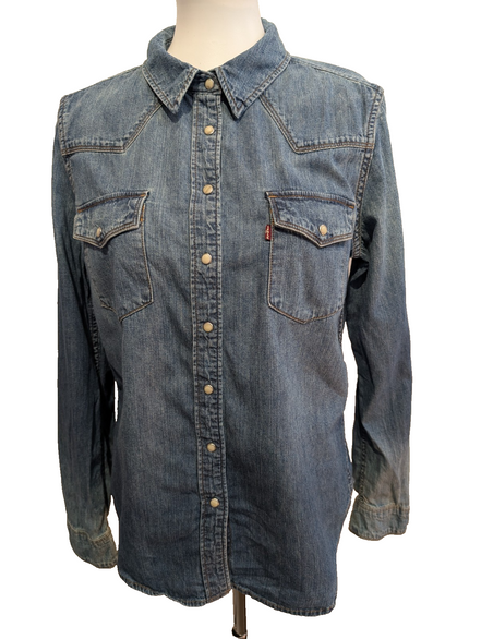 Chemise LEVI'S Femme Western Jean Denim Bleu Manches Longues - Taille L