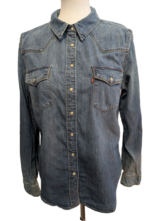 Chemise LEVI'S Femme Western Jean Denim Bleu Manches Longues - Taille L