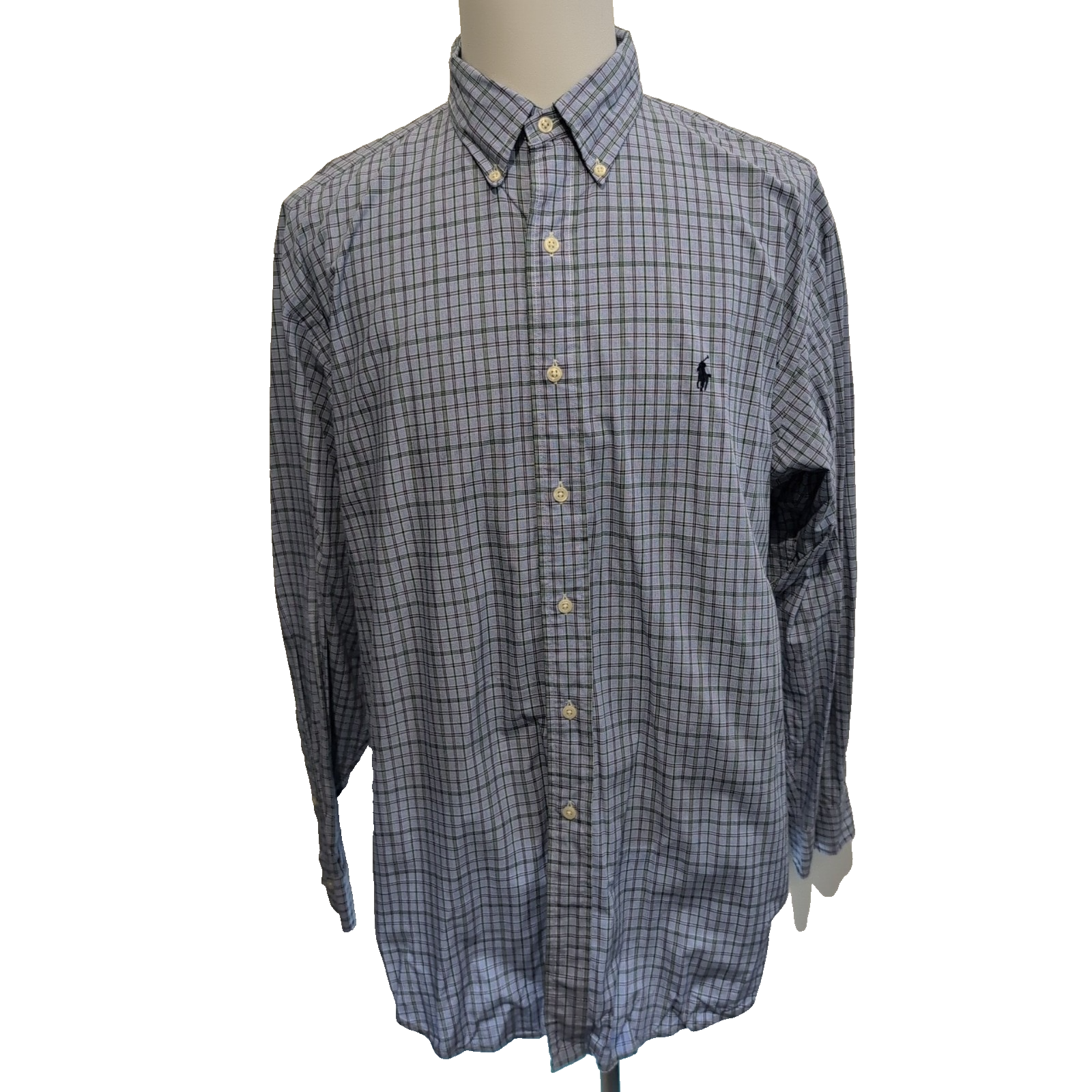 Chemise Ralph Lauren Yarmouth XL Bleue Carreaux Verts Button Down Coton