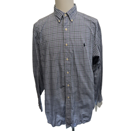 Chemise Ralph Lauren Yarmouth XL Bleue Carreaux Verts Button Down Coton