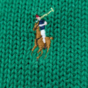 Pull Col Roulé Ralph Lauren Vert 100% Coton Logo Marron - Taille S