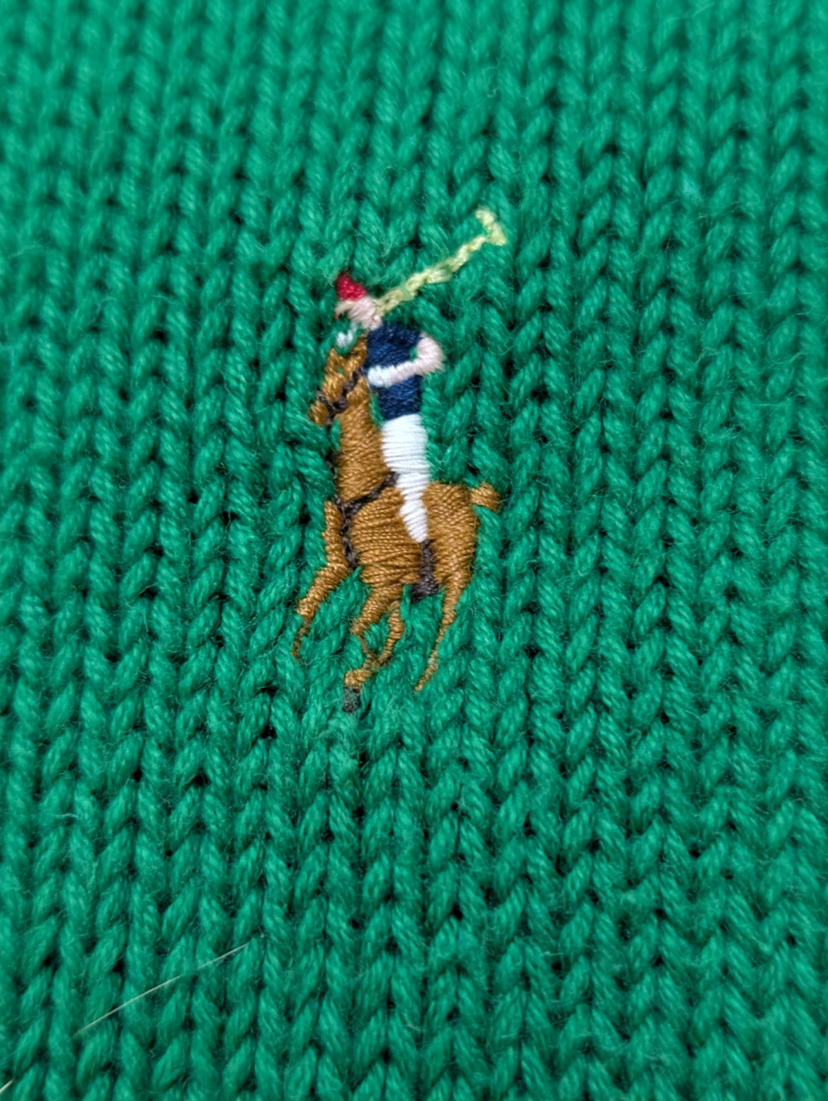 Pull Col Roulé Ralph Lauren Vert 100% Coton Logo Marron - Taille S