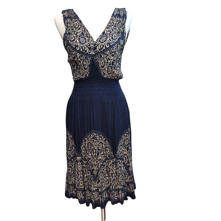 Robe d'été Femme Bleu Marine Écru Motif Cachemire Taille Élastiquée M à XL