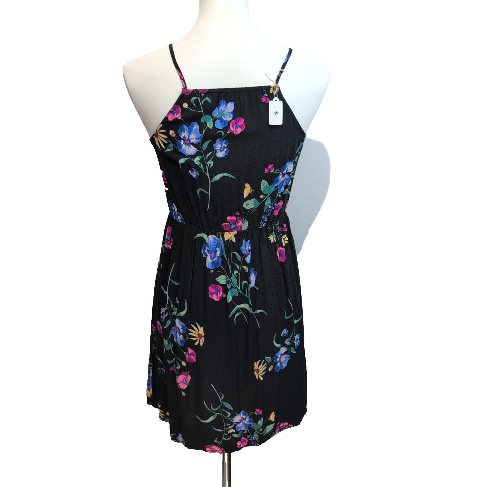 Robe d'été Femme M Noire Fleurie Bretelles Fines Taille Élastique