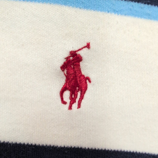 Polo Ralph Lauren Homme L Blanc Rayures Bleu Logo Rouge Manches Courtes