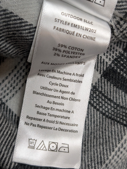 🌲 EDDIE BAUER L Flanelle Coton Stretch Carreaux Gris |297S
