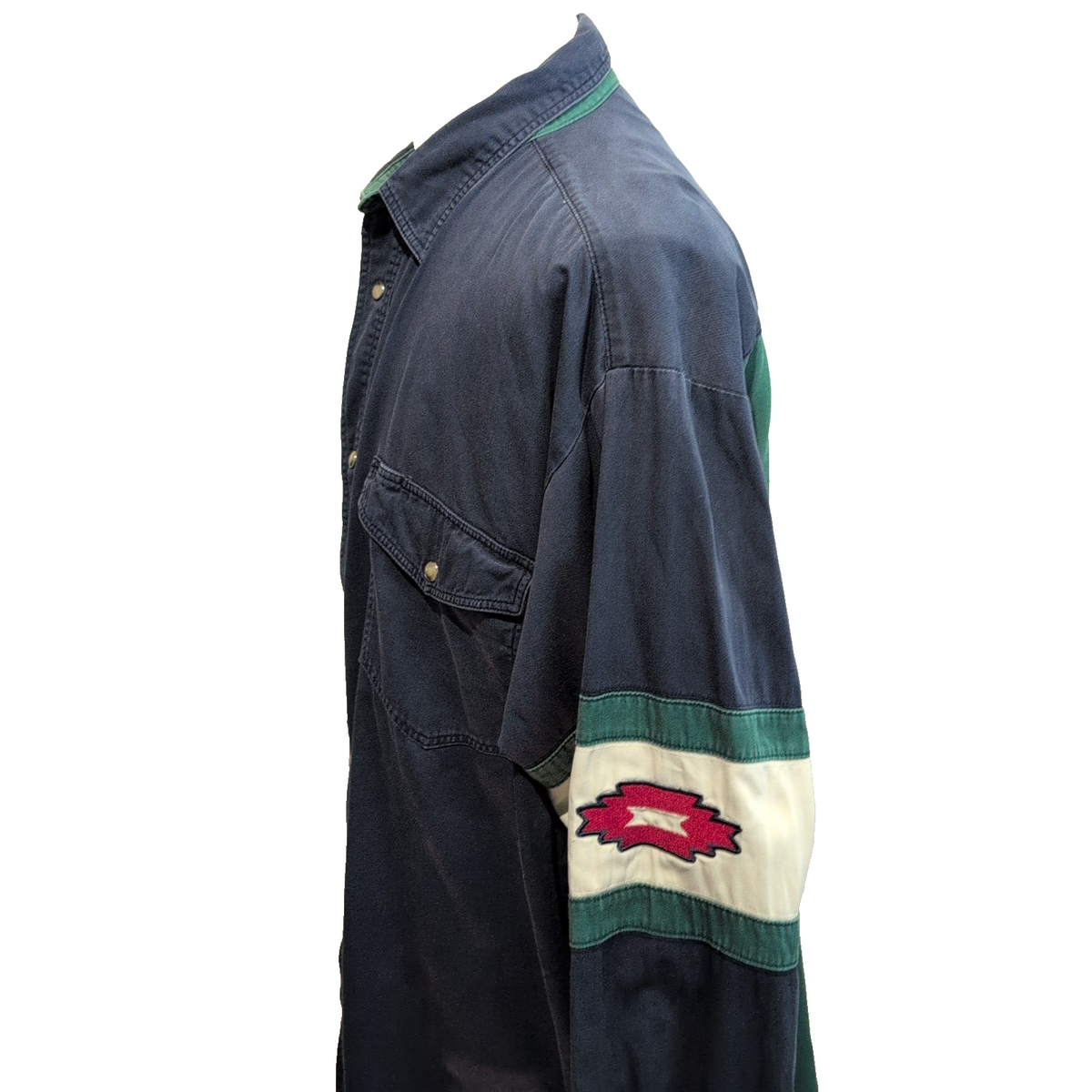 Chemise Western Wrangler Vintage 2XL XT Bleu Aztèque USA Cowboy