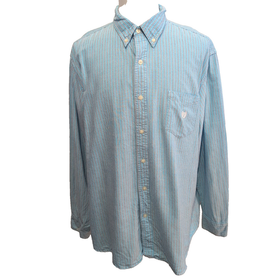 Chemise Chaps turquoise rayures blanches manches longues 1 poche XXLTG (3XL)