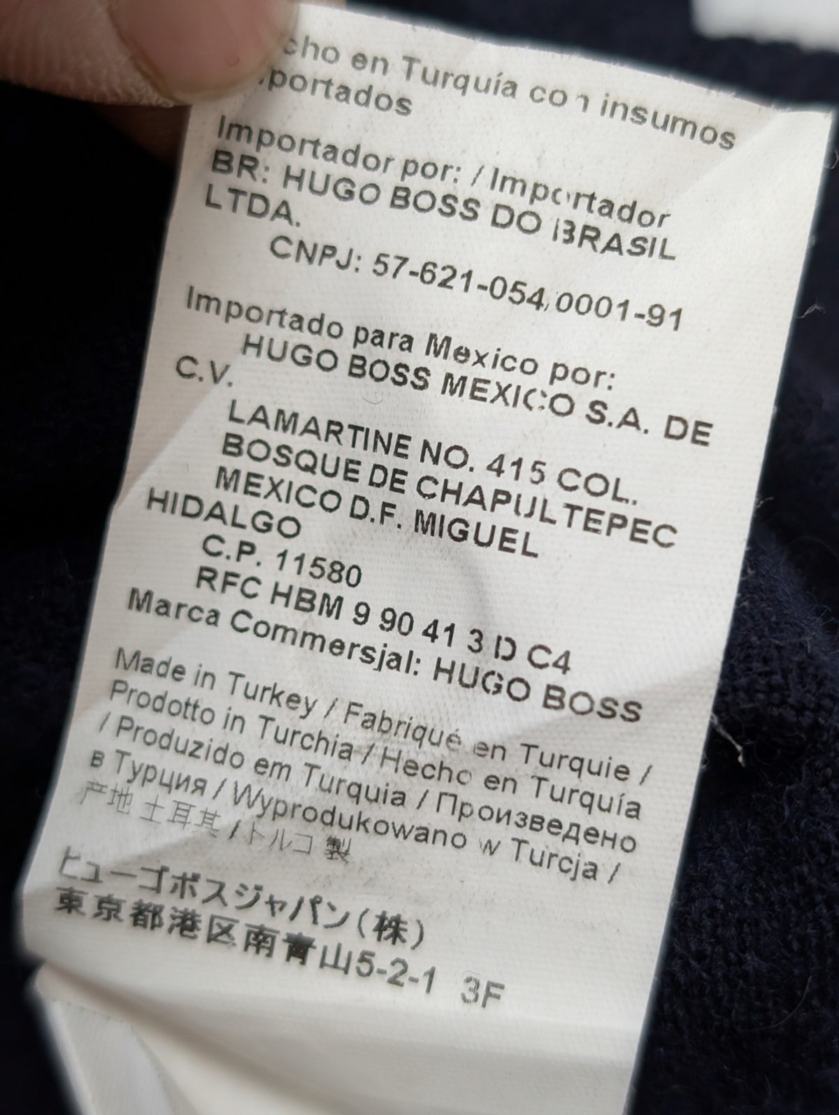 Pull Hugo Boss Femme Taille L Bleu Marine 100% Laine Mérinos Col Boutonné