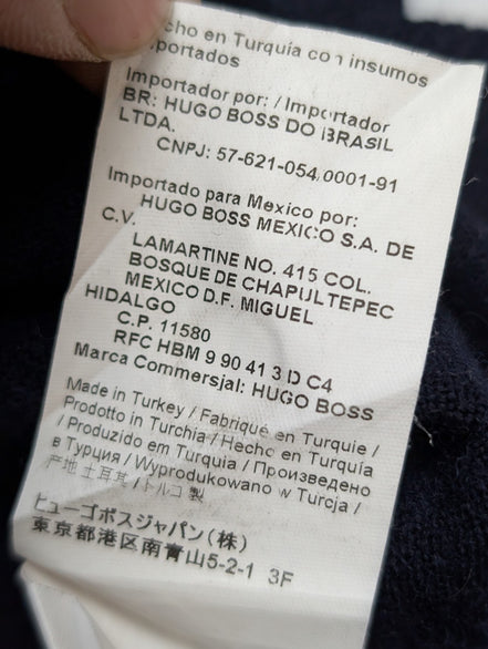 Pull Hugo Boss Femme Taille L Bleu Marine 100% Laine Mérinos Col Boutonné