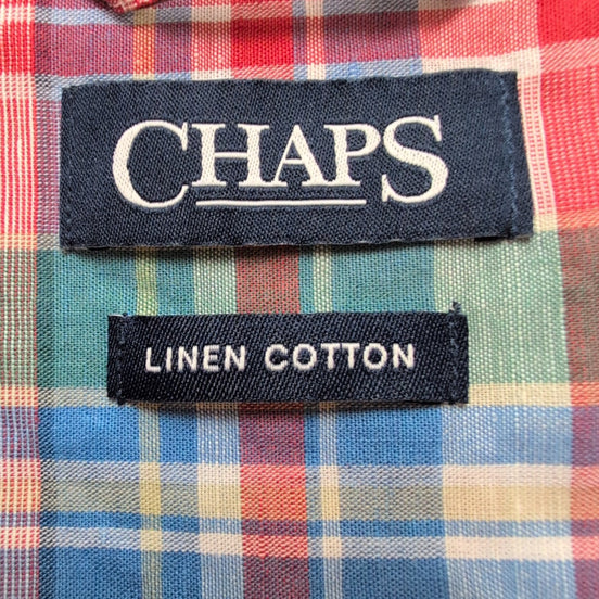 Chemise Chaps rouge à carreaux lin et coton workwear manches courtes à poche XL
