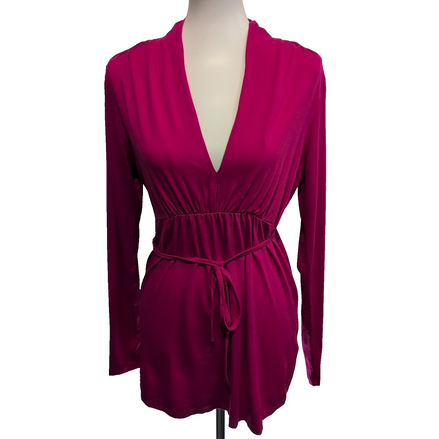 Haut Tunique Esprit Femme XL Rose Fuchsia Décolleté V Manches Longues Neuf